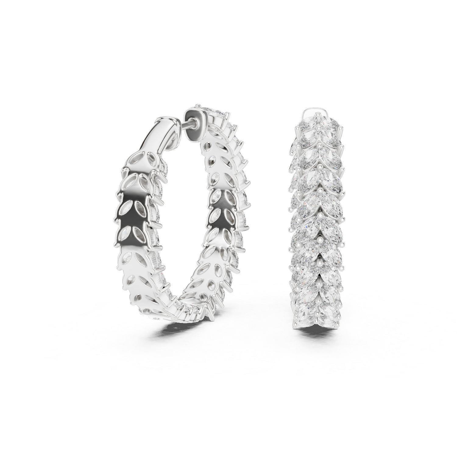Marquise Cut Lab Grown Diamond Hoop Earrings in Platinum