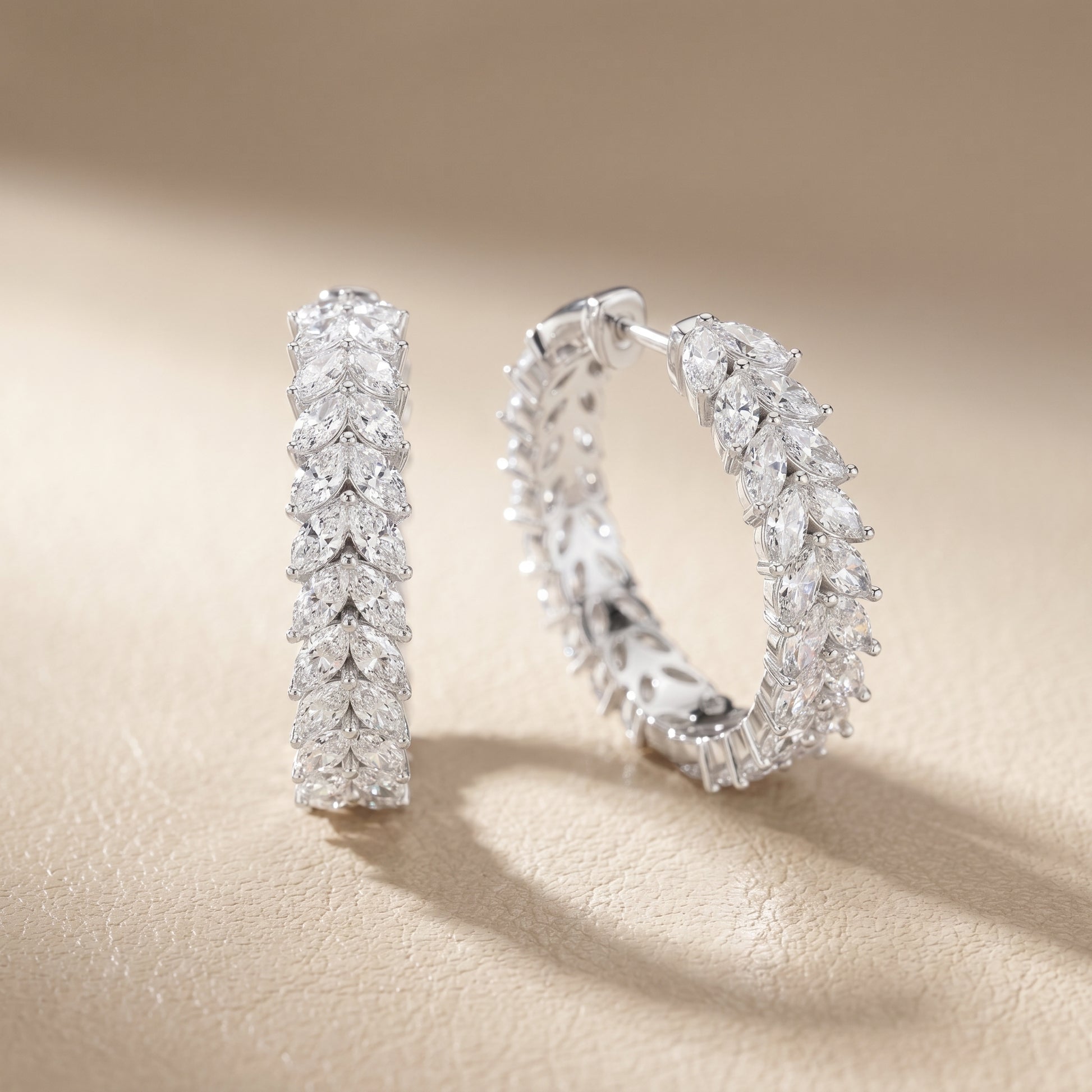 Marquise Cut Lab Grown Diamond Hoop Earrings in Silver