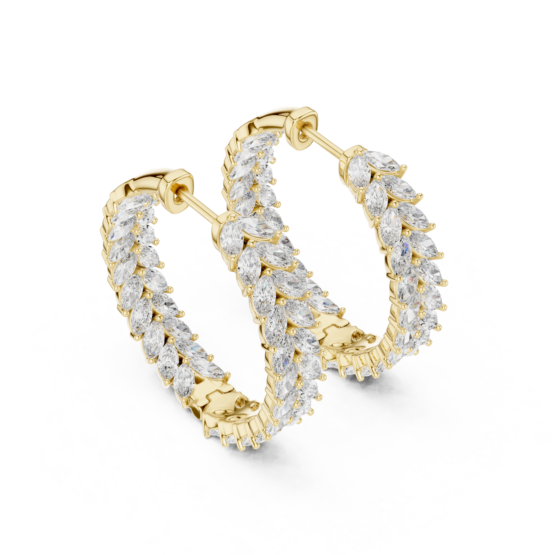 Marquise Cut Lab Grown Diamond Hoop Earrings in Yellow Gold