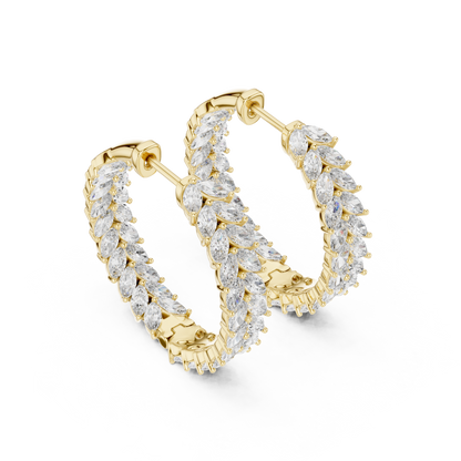 Marquise Cut Lab Grown Diamond Hoop Earrings in Yellow Gold