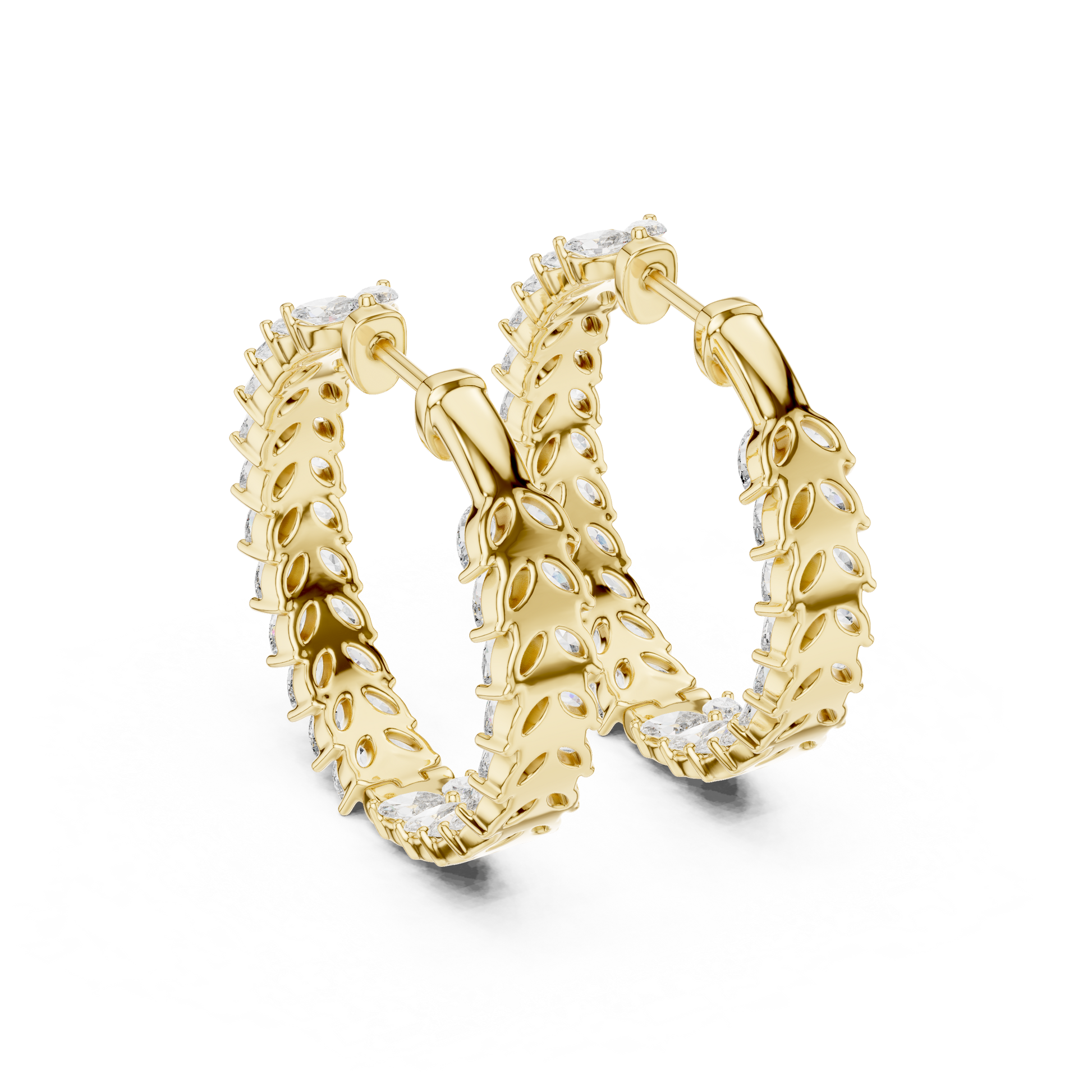 Marquise Cut Lab Grown Diamond Hoop Earrings in Yellow Gold