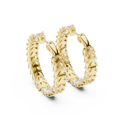 Marquise Cut Lab Grown Diamond Hoop Earrings in Yellow Gold