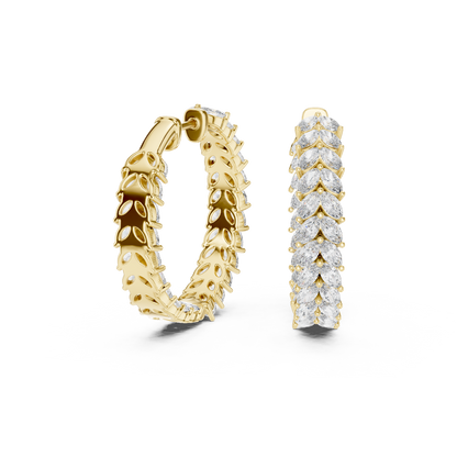 Marquise Cut Lab Grown Diamond Hoop Earrings in Yellow Gold