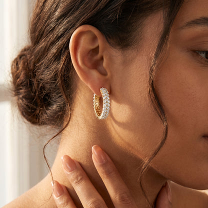 Marquise Cut Lab Grown Diamond Hoop Earrings in Yellow Gold