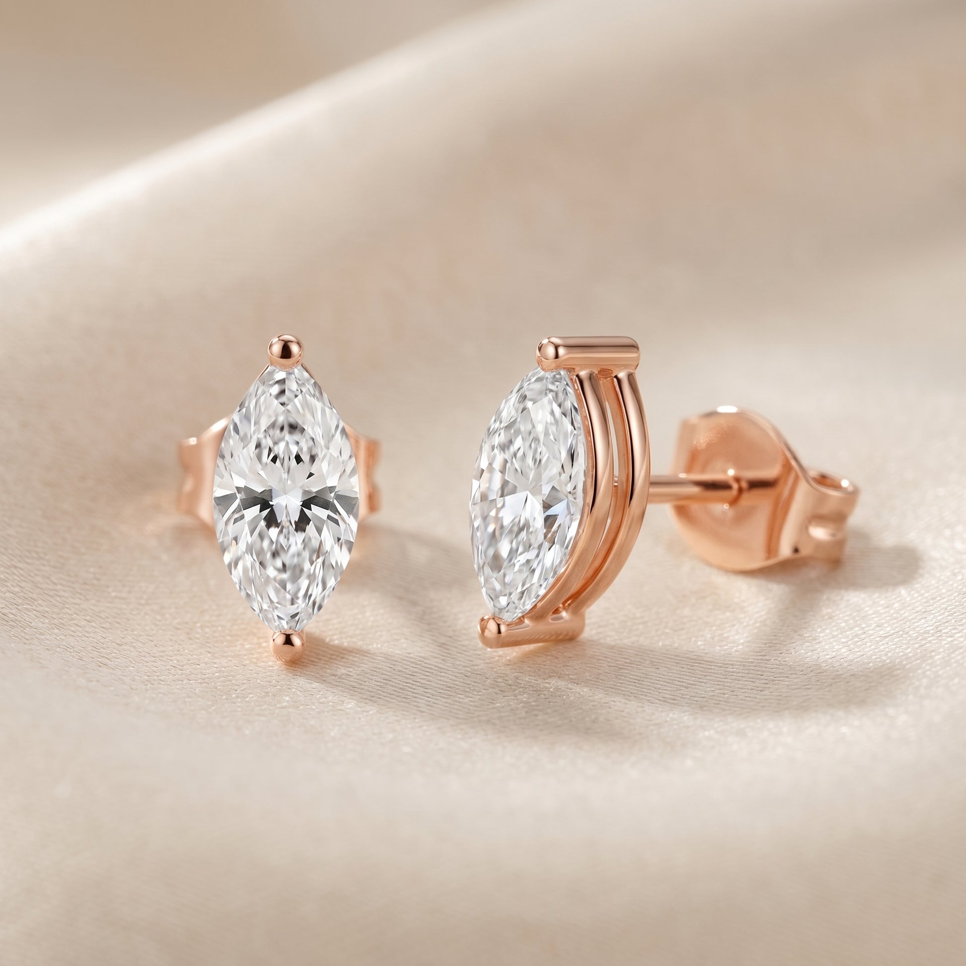 Marquise Cut Lab Grown Diamond Hoop Earrings in Rose Gold