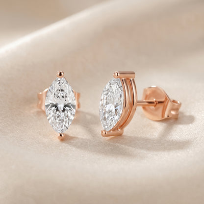 Marquise Cut Lab Grown Diamond Hoop Earrings in Rose Gold