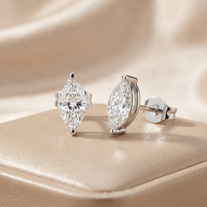Marquise Cut Lab Grown Diamond Hoop Earrings in White Gold