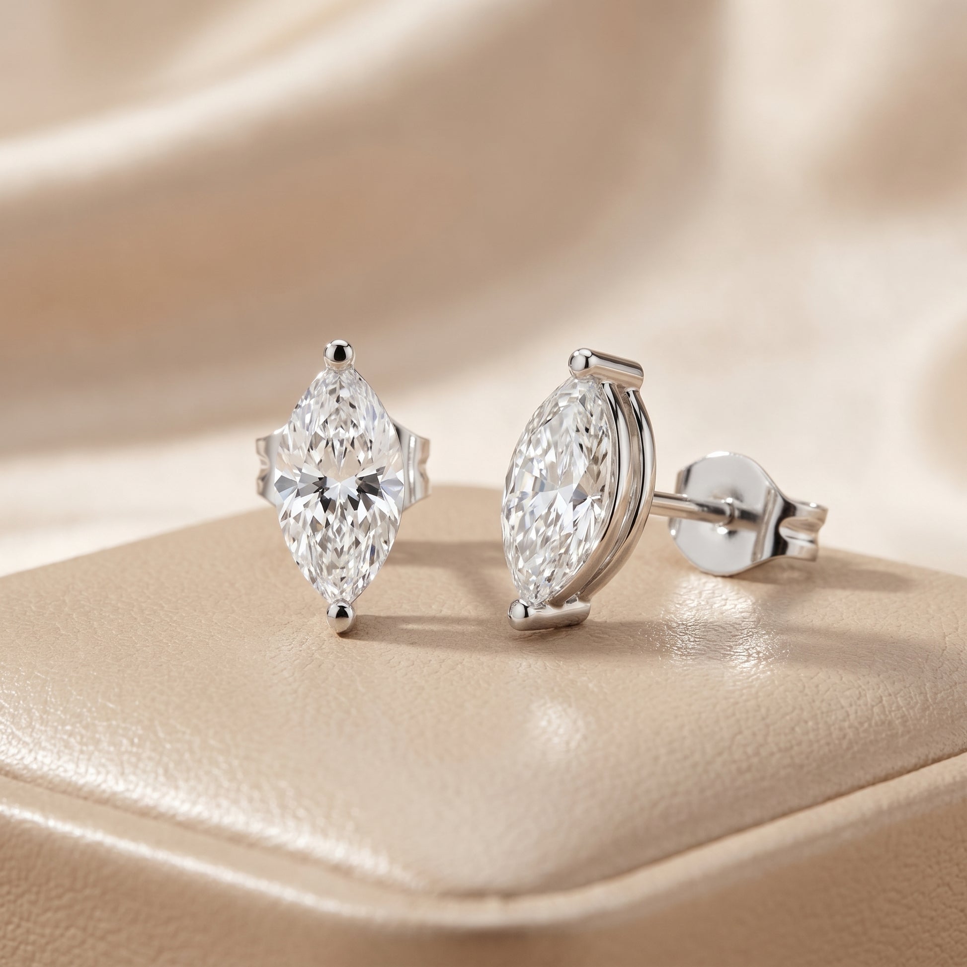 Marquise Cut Lab Grown Diamond Hoop Earrings in Silver