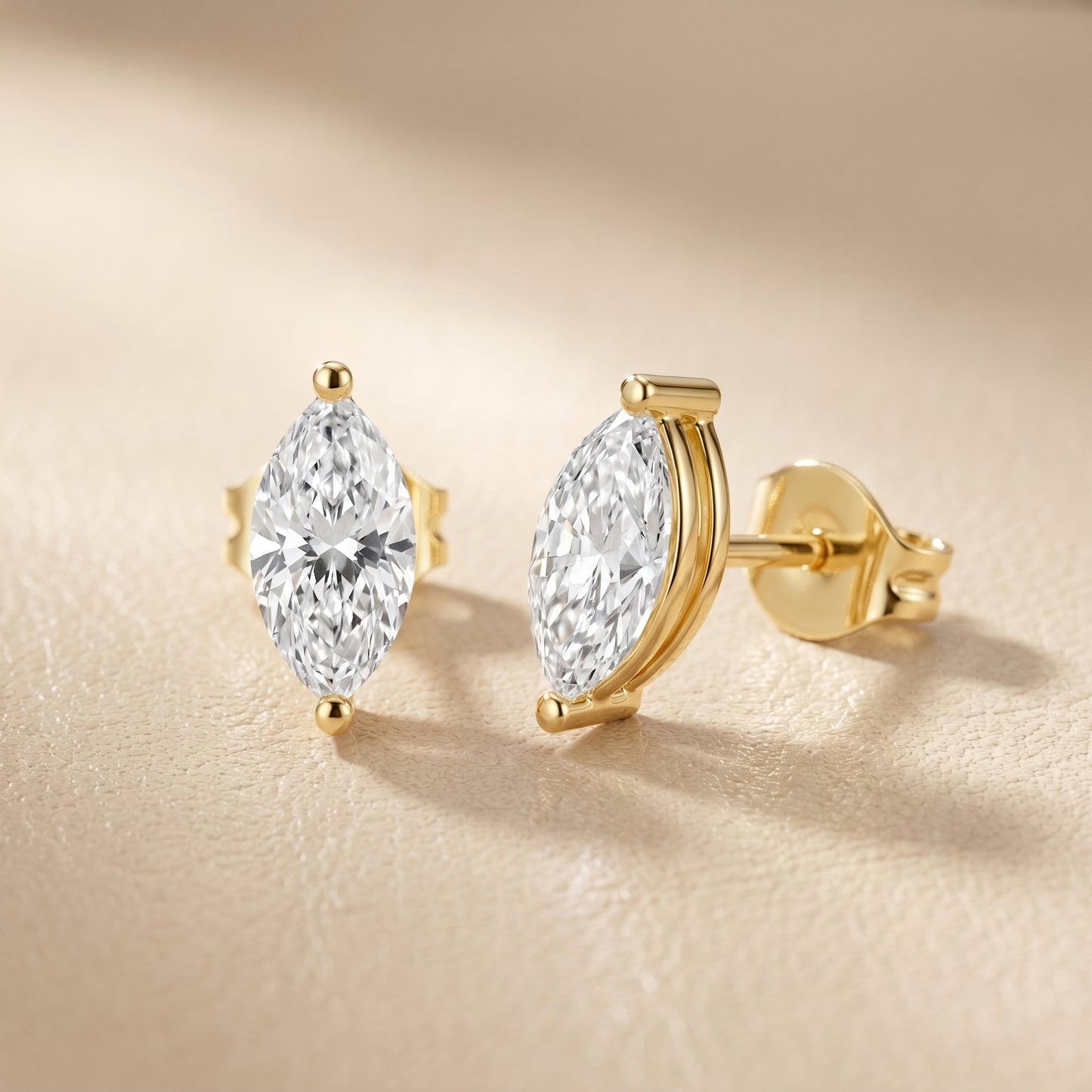 Marquise Cut Lab Grown Diamond Hoop Earrings in Yellow Gold