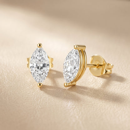 Marquise Cut Lab Grown Diamond Hoop Earrings in Yellow Gold