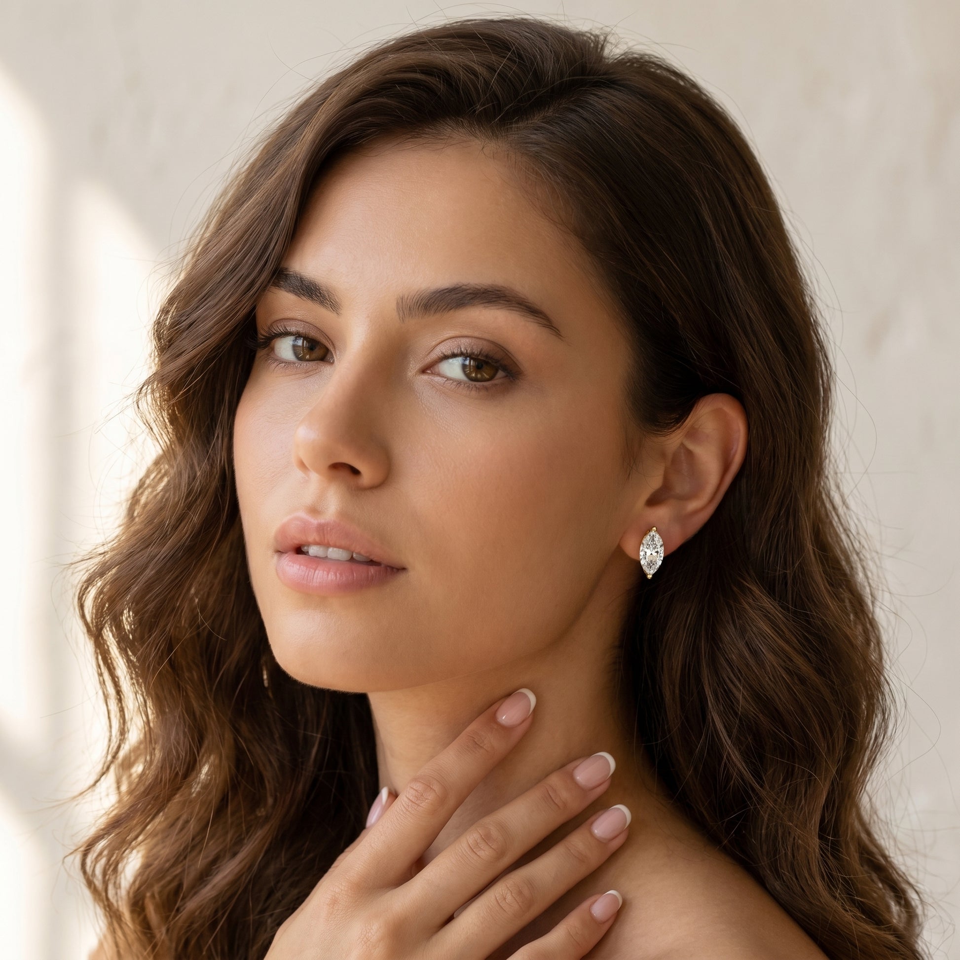 Marquise Cut Lab Grown Diamond Hoop Earrings in Yellow Gold