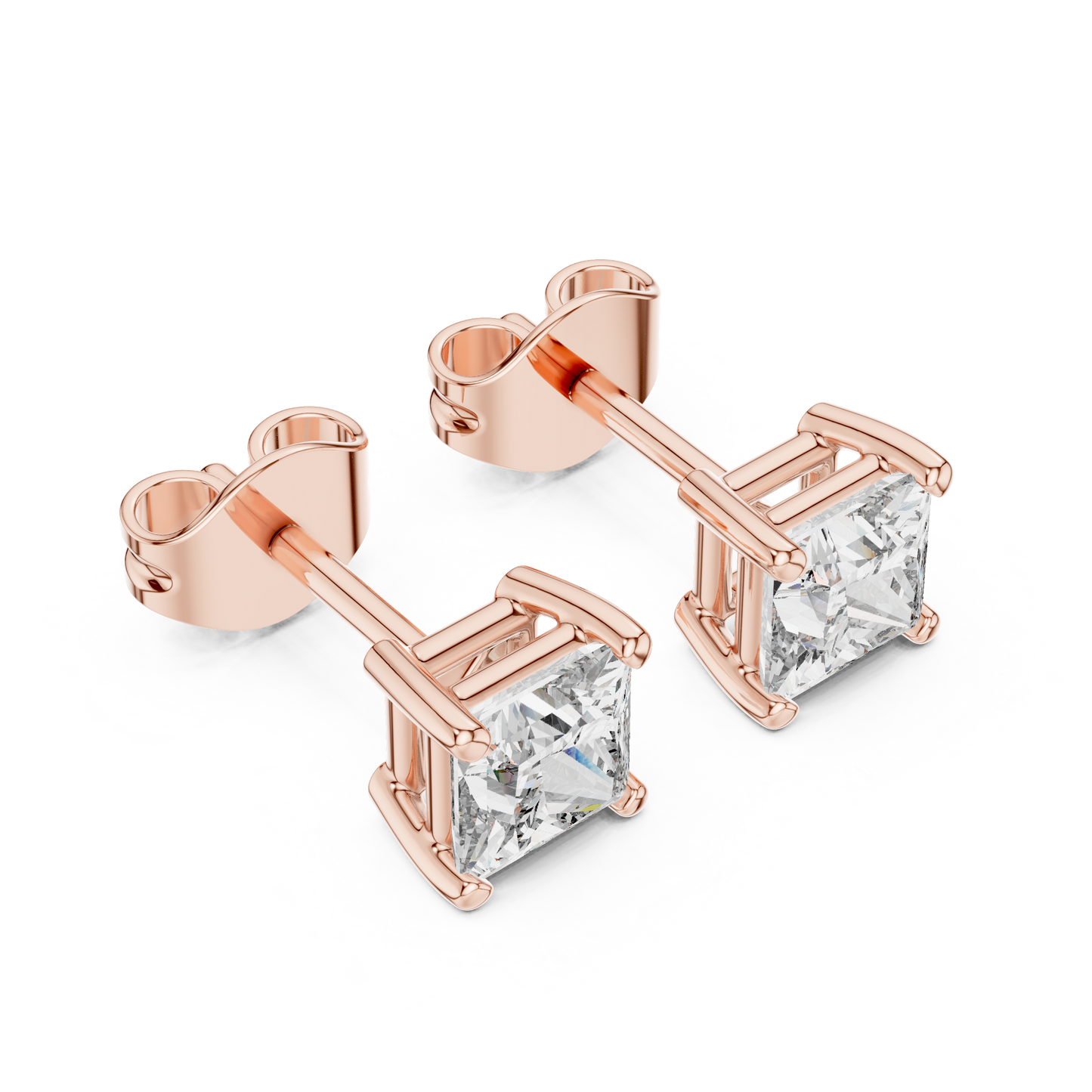 Princess Cut Lab Grown Diamond Hoop Earrings in Rose Gold