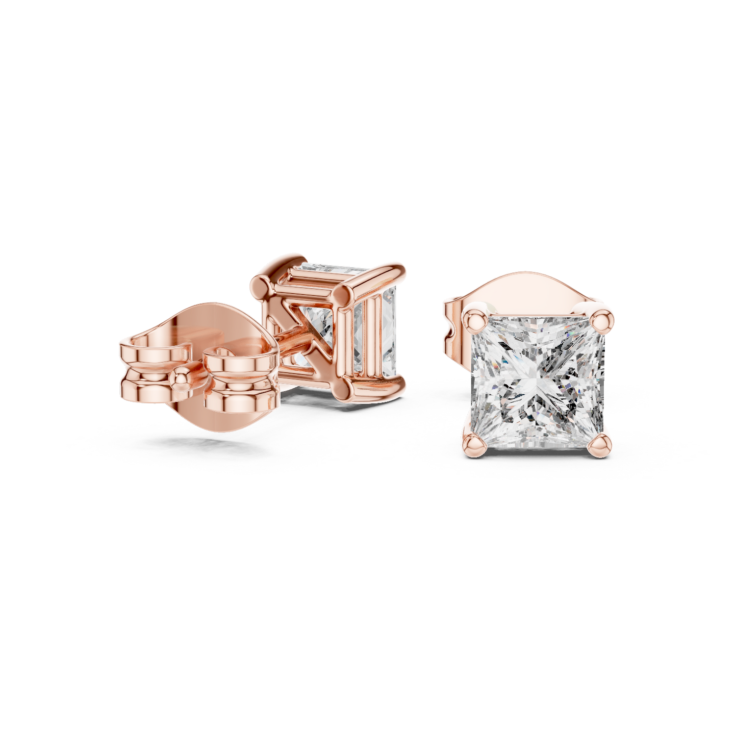 Princess Cut Lab Grown Diamond Hoop Earrings in Rose Gold