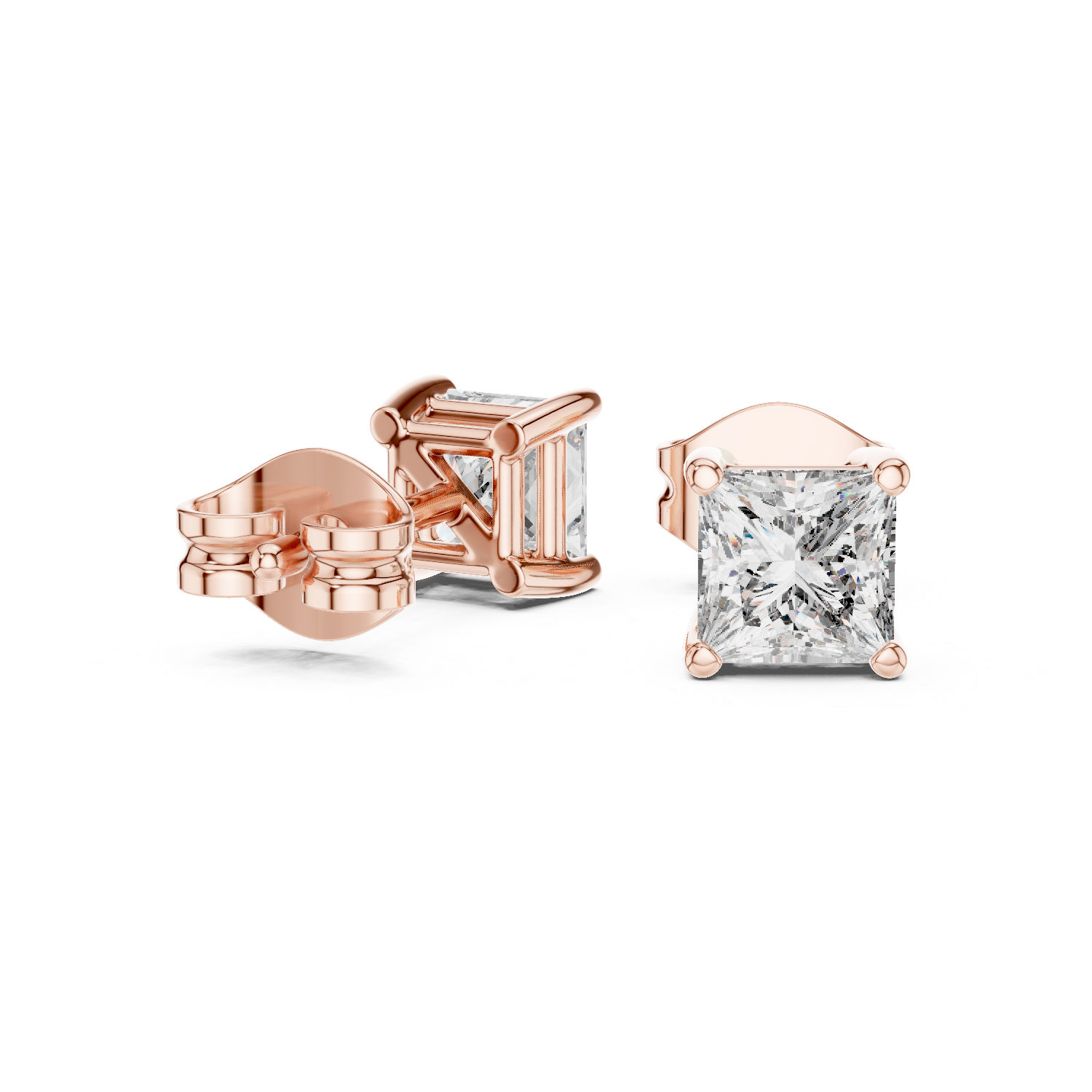 Princess Cut Lab Grown Diamond Hoop Earrings in Rose Gold