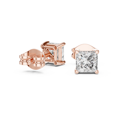 Princess Cut Lab Grown Diamond Hoop Earrings in Rose Gold