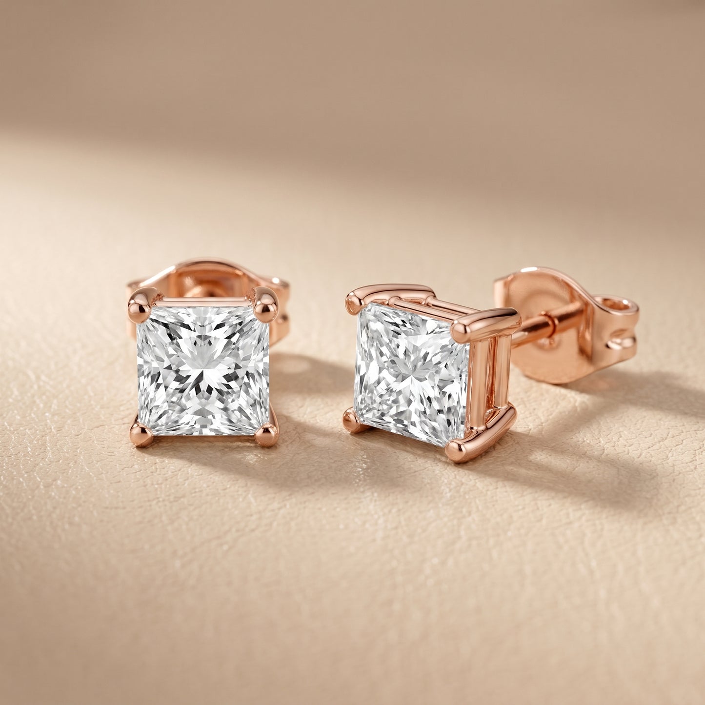 Princess Cut Lab Grown Diamond Hoop Earrings in Rose Gold