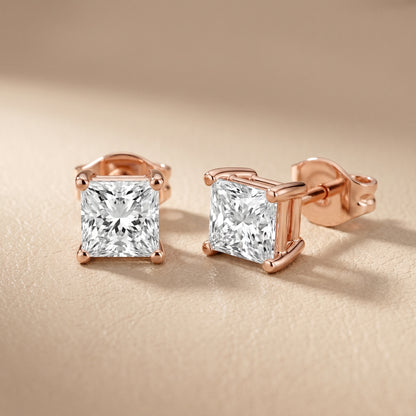 Princess Cut Lab Grown Diamond Hoop Earrings in Rose Gold