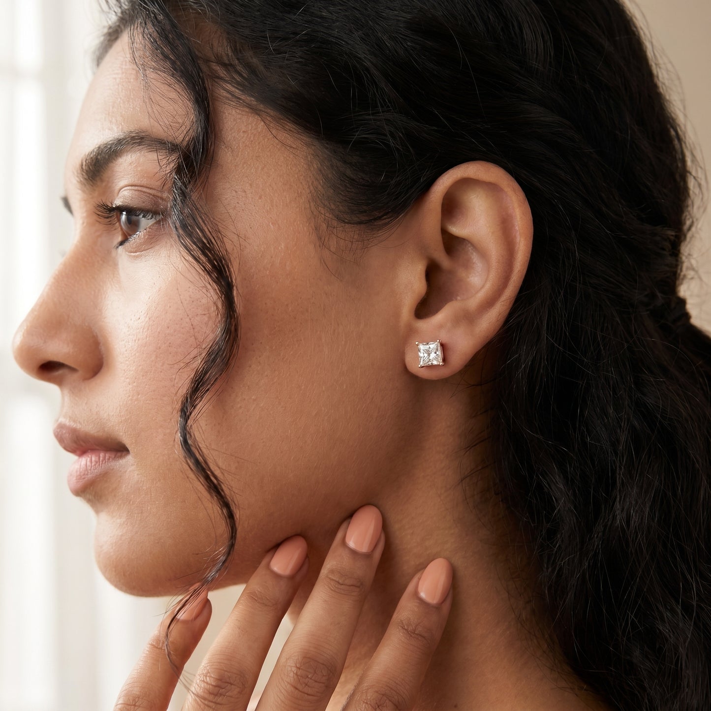 Princess Cut Lab Grown Diamond Hoop Earrings in Rose Gold