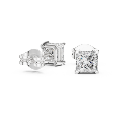 Princess Cut Lab Grown Diamond Hoop Earrings in Silver