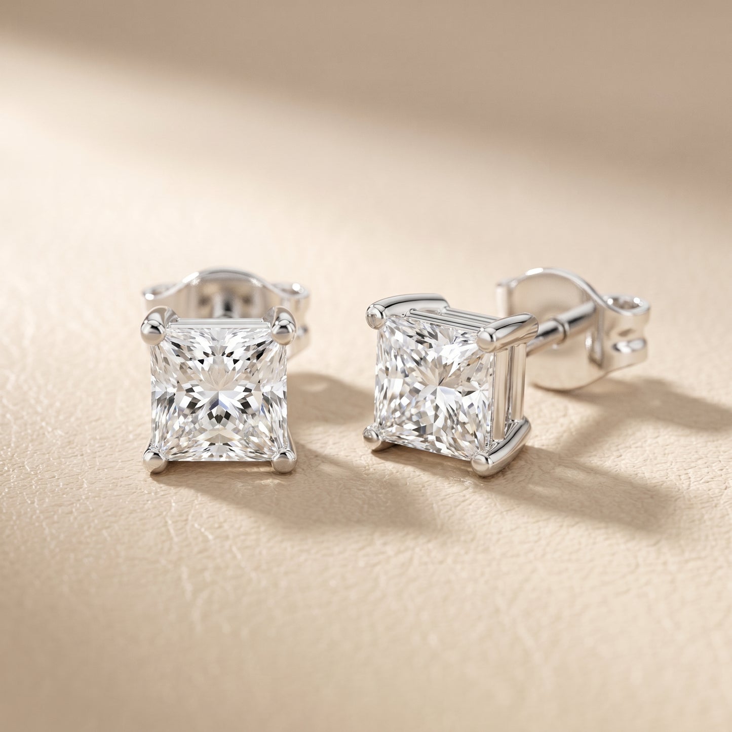 Princess Cut Lab Grown Diamond Hoop Earrings in White Gold