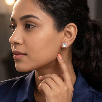 Princess Cut Lab Grown Diamond Hoop Earrings in Platinum