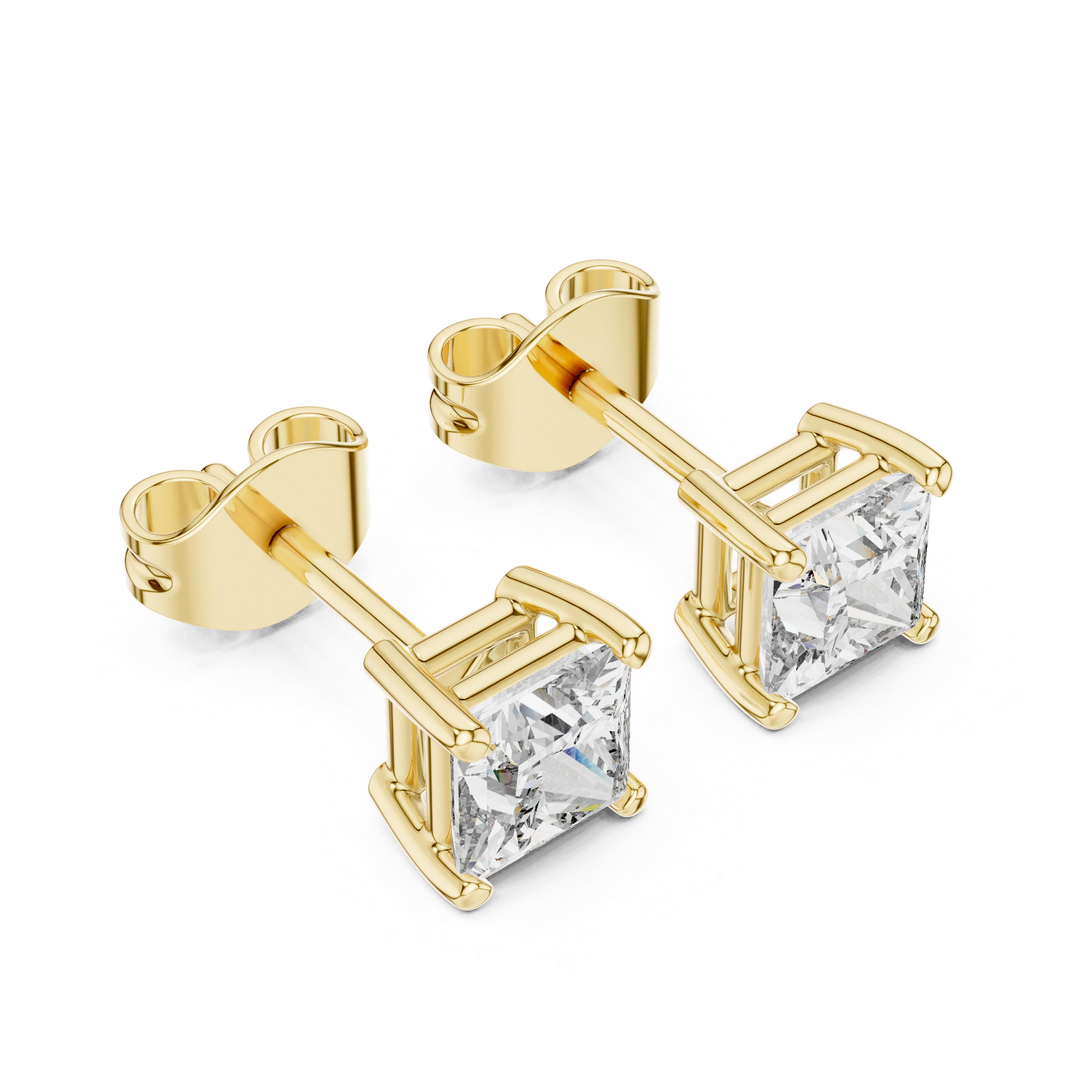 Princess Cut Lab Grown Diamond Hoop Earrings in Yellow Gold