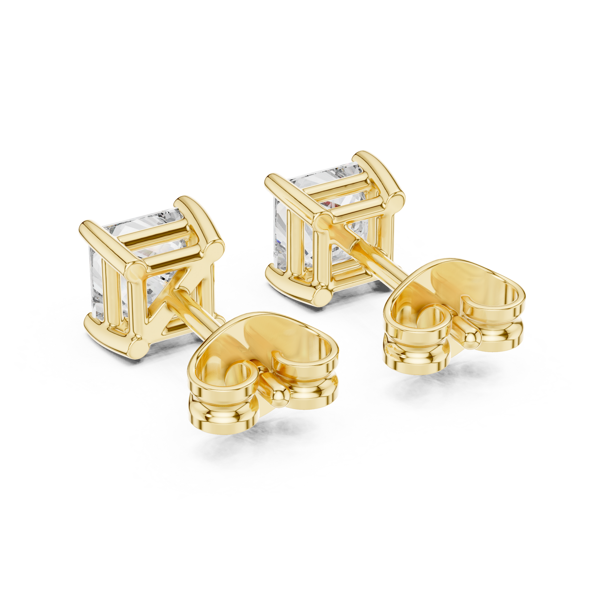 Princess Cut Lab Grown Diamond Hoop Earrings in Yellow Gold