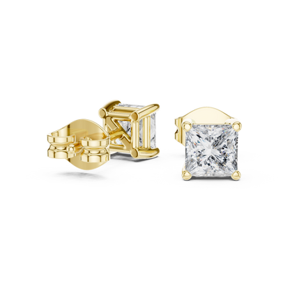 Princess Cut Lab Grown Diamond Hoop Earrings in Yellow Gold