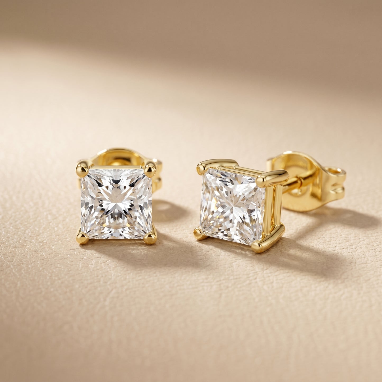 Princess Cut Lab Grown Diamond Hoop Earrings in Yellow Gold
