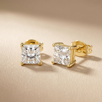 Princess Cut Lab Grown Diamond Hoop Earrings in Yellow Gold