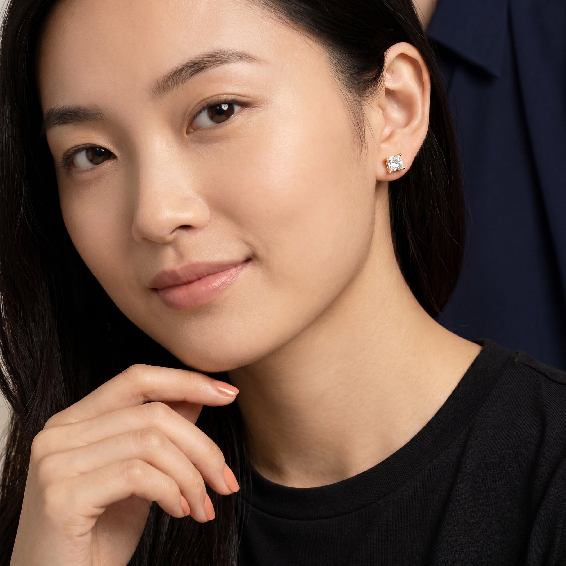 Princess Cut Lab Grown Diamond Hoop Earrings in Yellow Gold