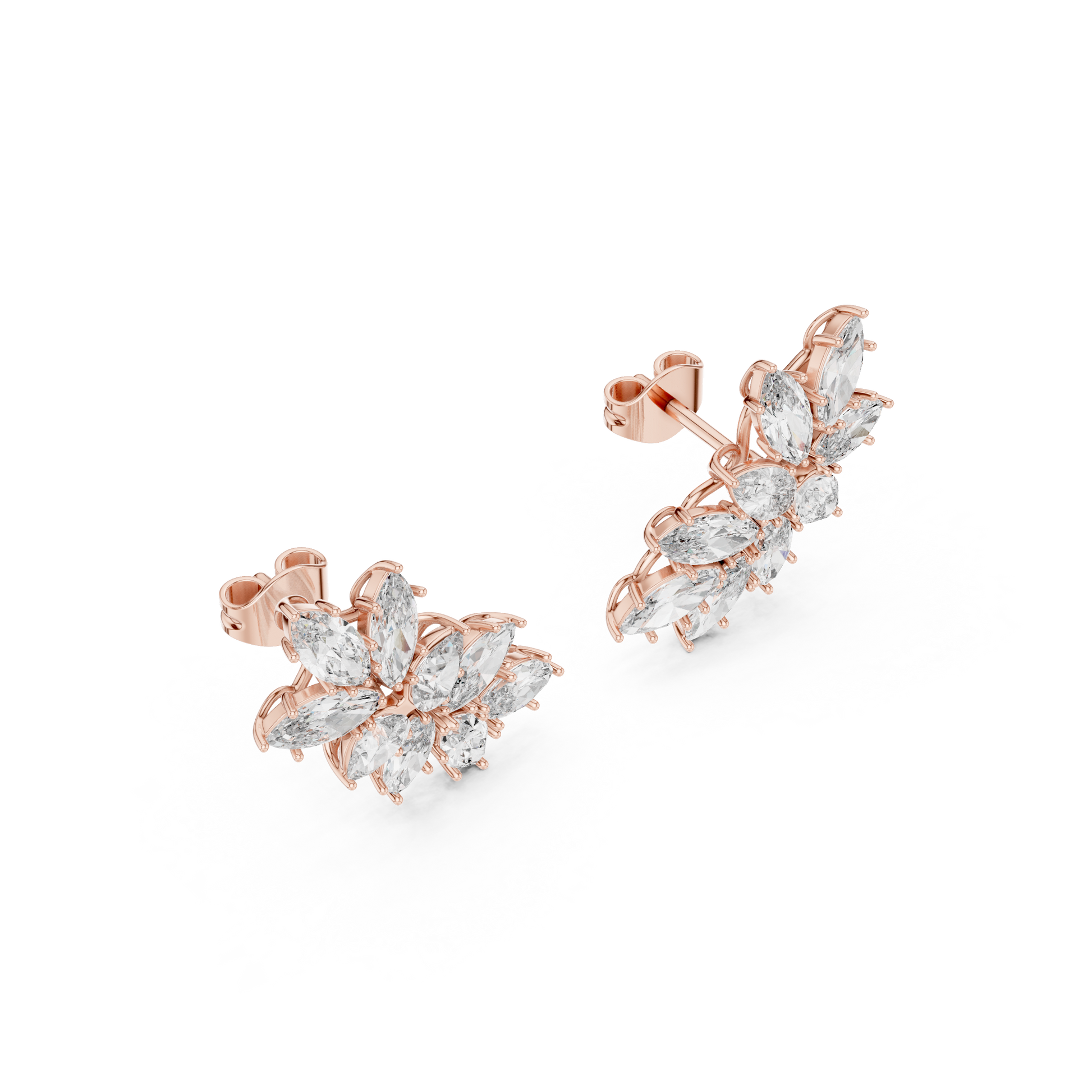 Marquise Pear Cut Lab Grown Diamond Stud Earrings in Rose Gold