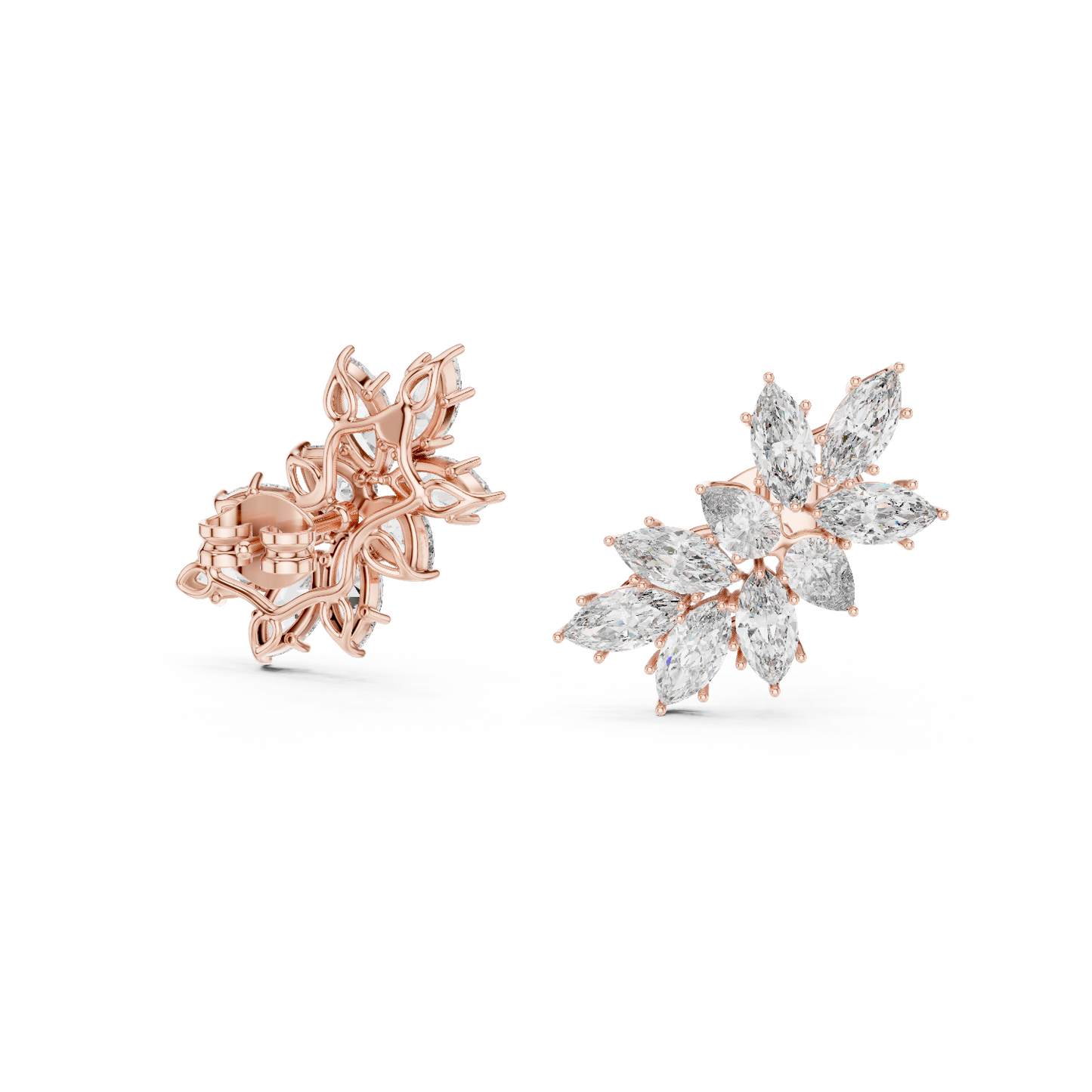 Marquise Pear Cut Lab Grown Diamond Stud Earrings in Rose Gold