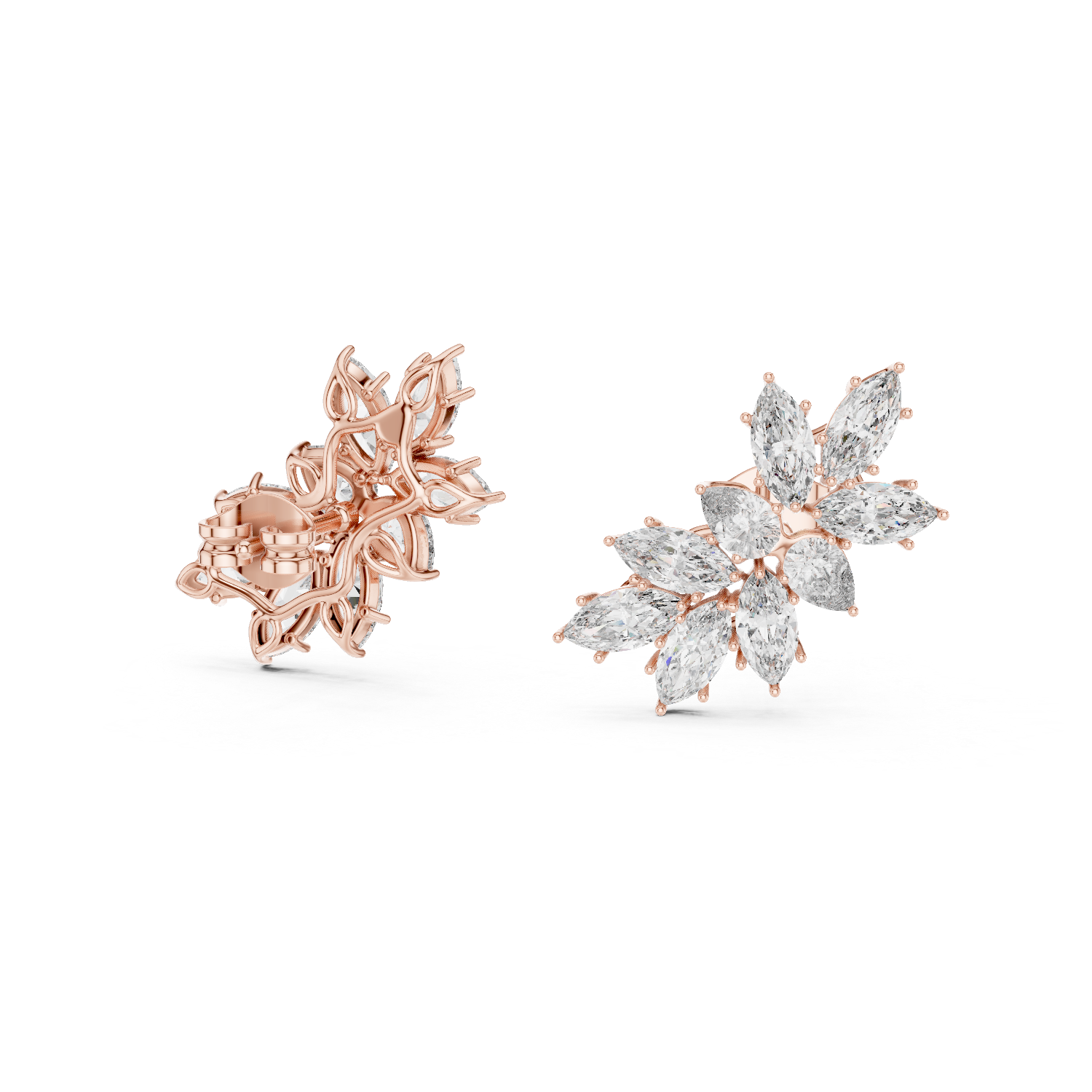 Marquise Pear Cut Lab Grown Diamond Stud Earrings in Rose Gold