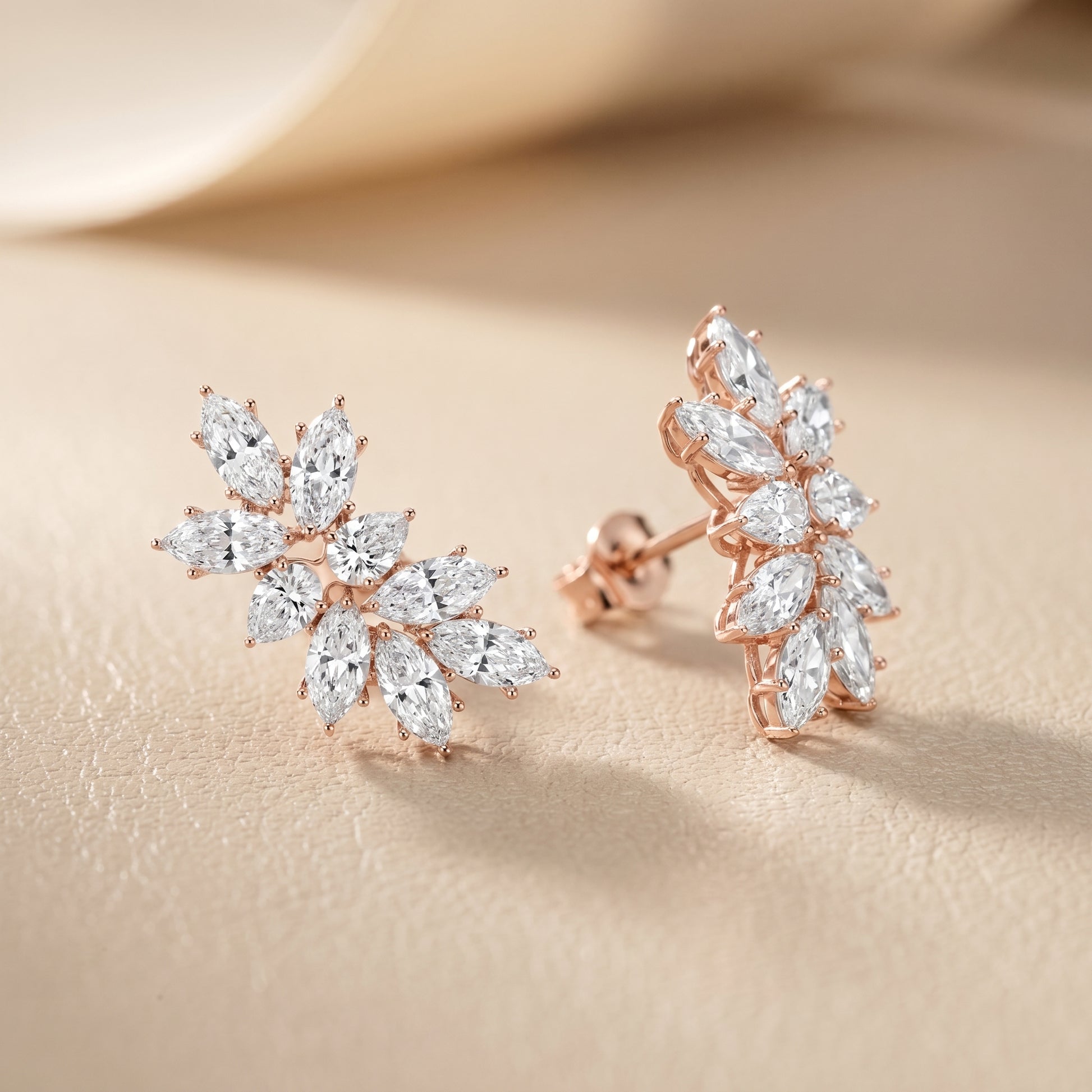 Marquise Pear Cut Lab Grown Diamond Stud Earrings in Rose Gold