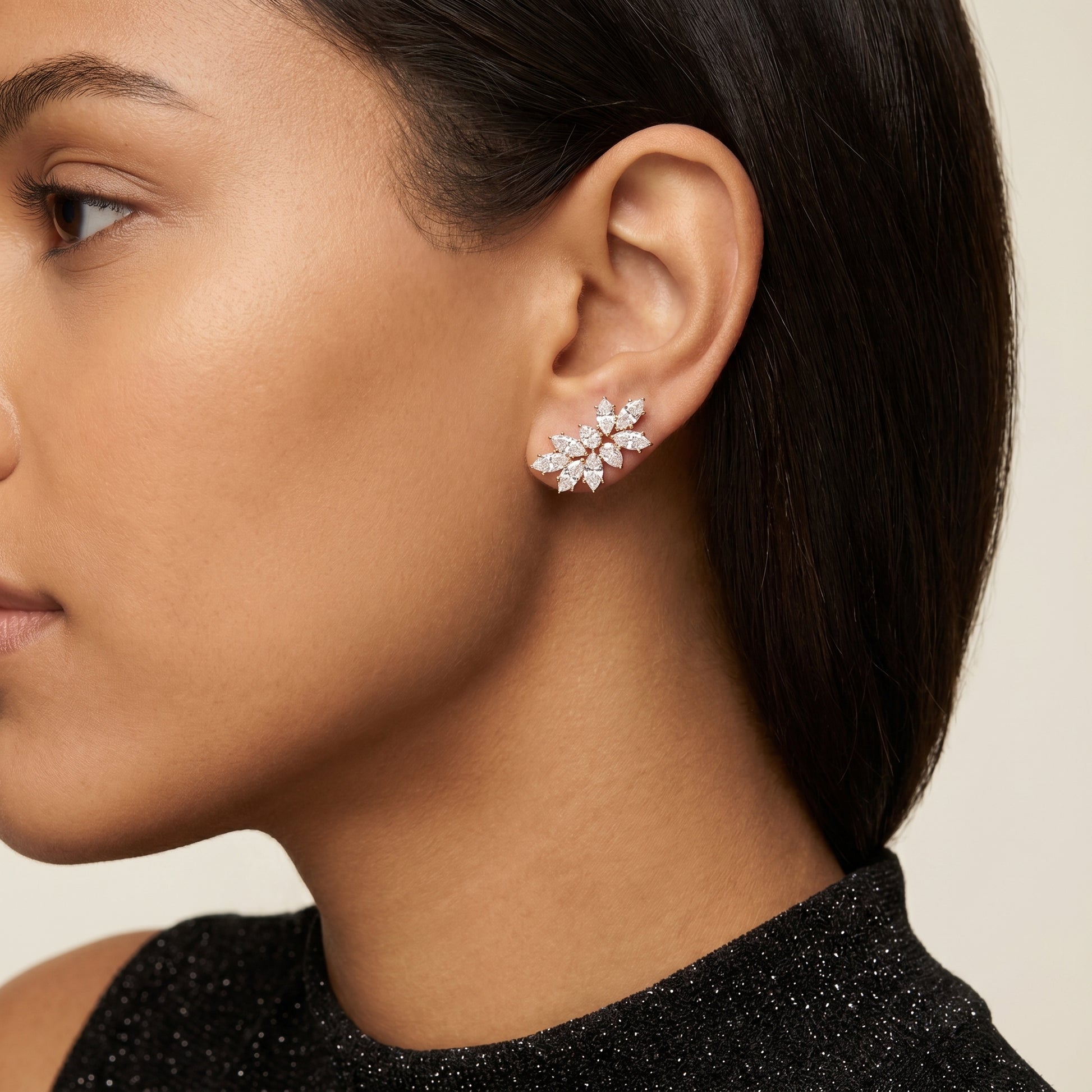 Marquise Pear Cut Lab Grown Diamond Stud Earrings in Rose Gold