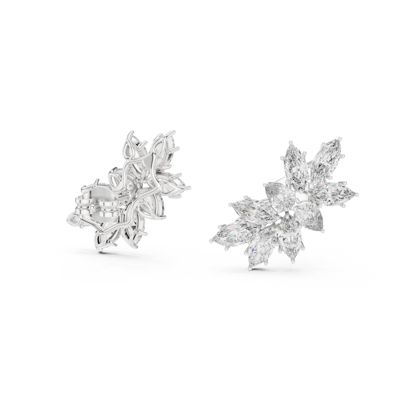 Marquise Pear Cut Lab Grown Diamond Stud Earrings in Silver