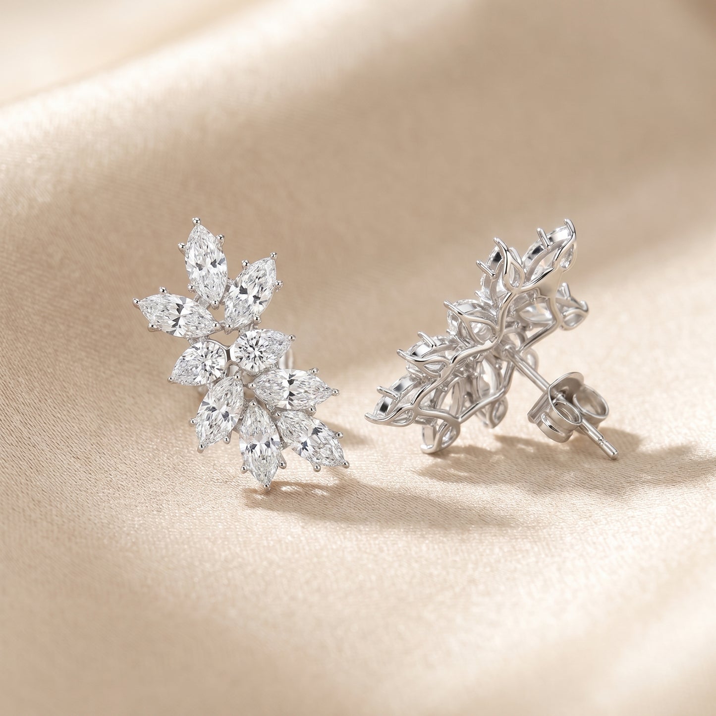 Marquise Pear Cut Lab Grown Diamond Stud Earrings in White Gold