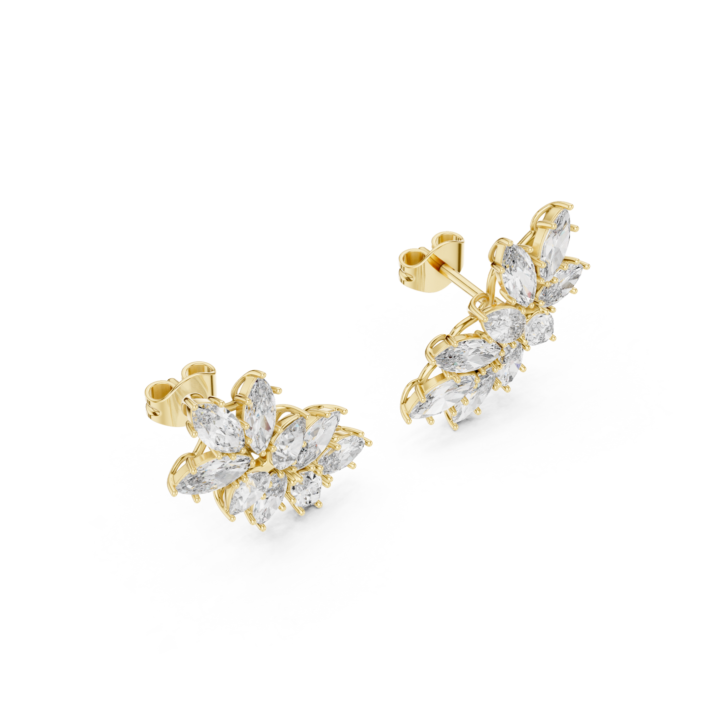 Marquise Pear Cut Lab Grown Diamond Stud Earrings in Yellow Gold