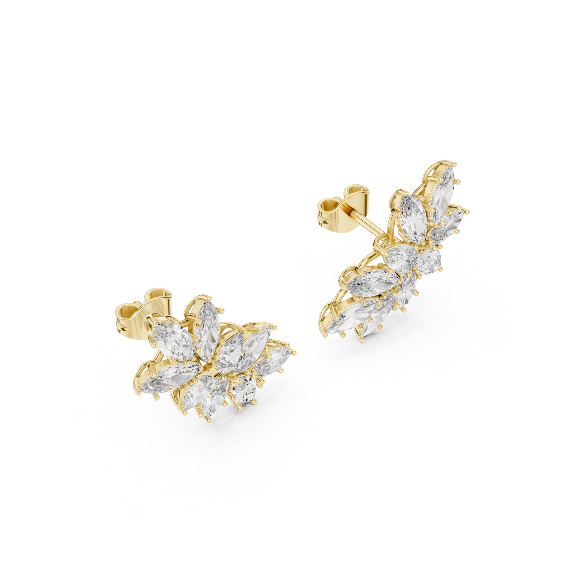 Marquise Pear Cut Lab Grown Diamond Stud Earrings in Yellow Gold