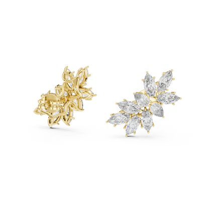 Marquise Pear Cut Lab Grown Diamond Stud Earrings in Yellow Gold