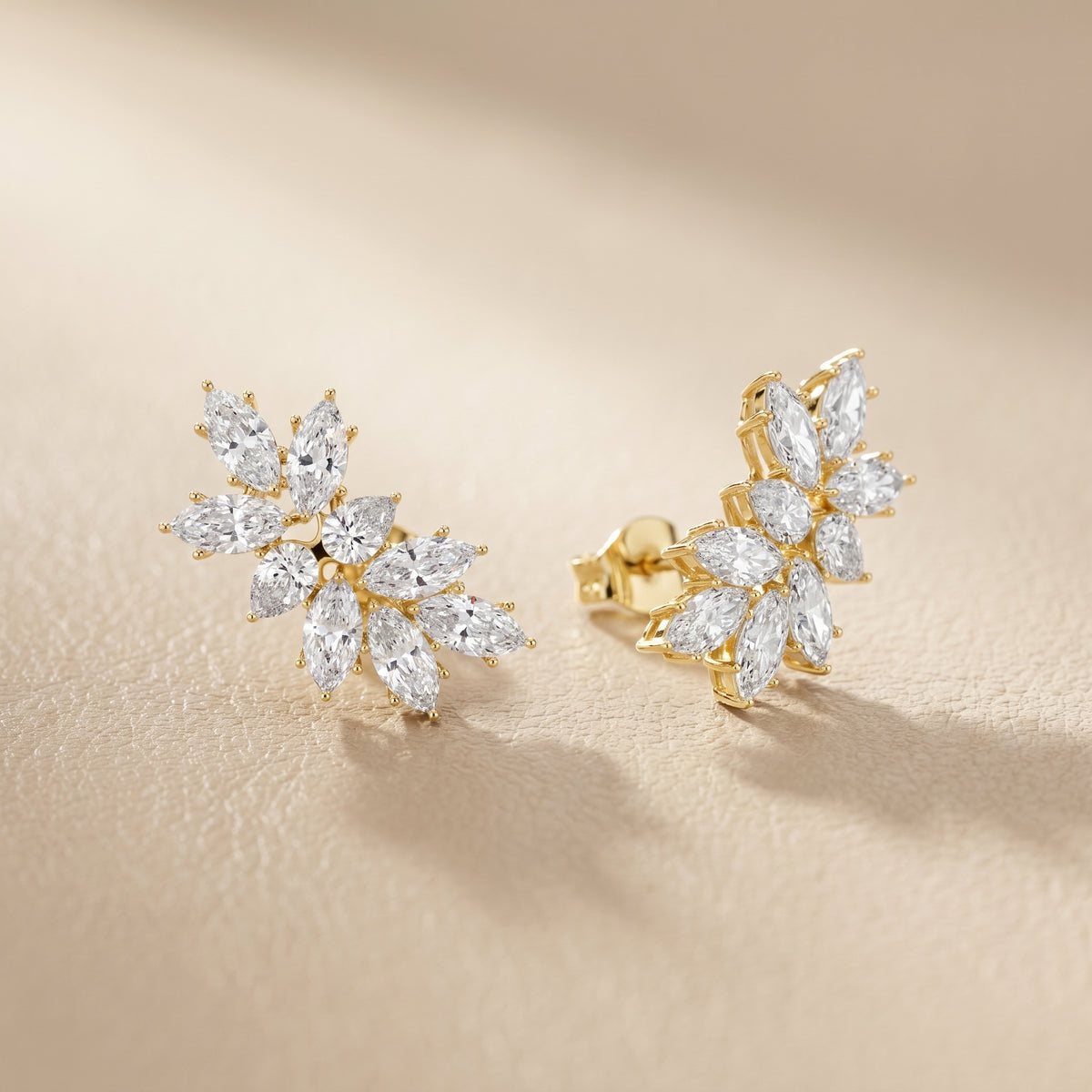 Marquise Pear Cut Lab Grown Diamond Stud Earrings in Yellow Gold