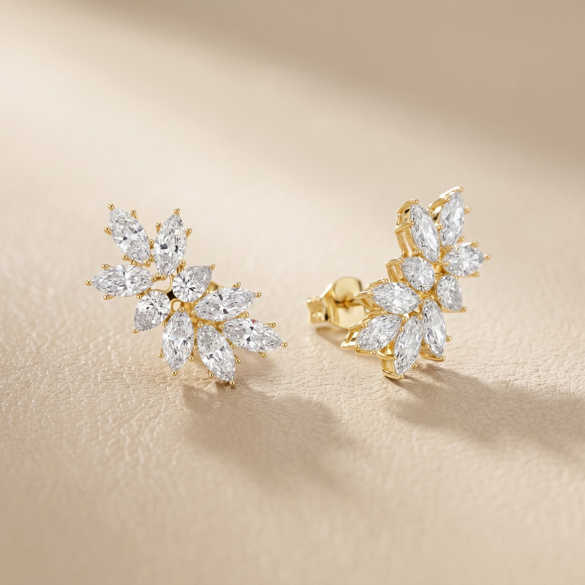Marquise Pear Cut Lab Grown Diamond Stud Earrings in Yellow Gold