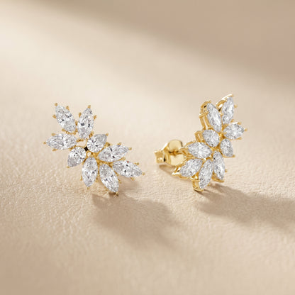 Marquise Pear Cut Lab Grown Diamond Stud Earrings in Yellow Gold