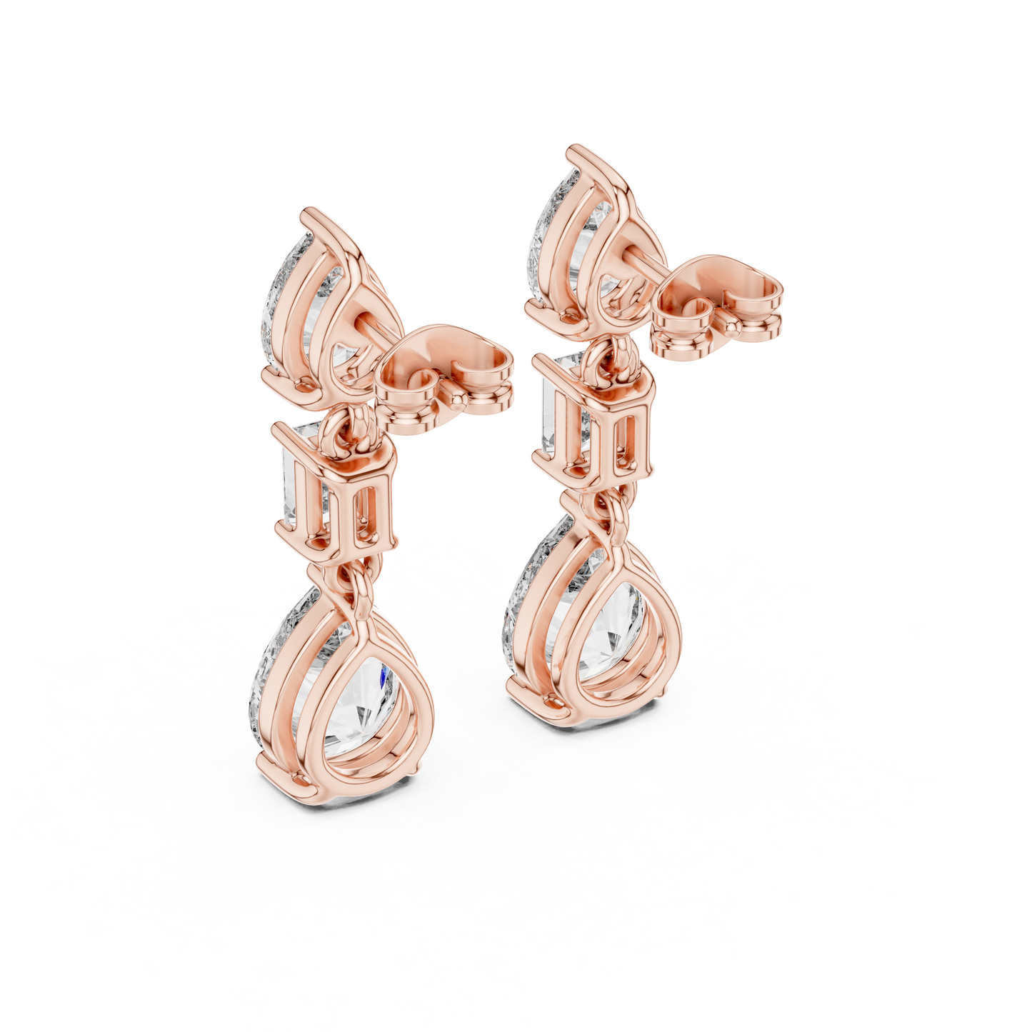 Emerald Pear Cut Lab Grown Diamond Stud Earrings in Rose Gold