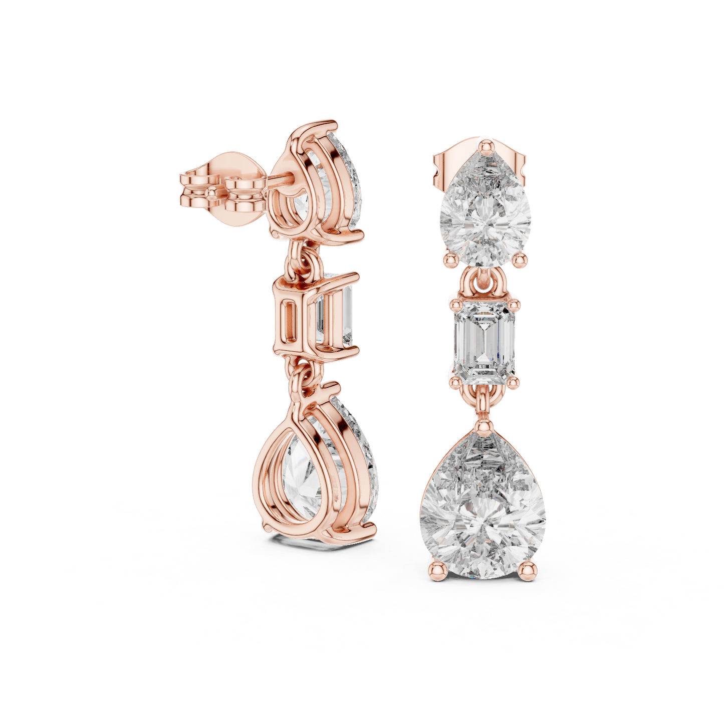 Emerald Pear Cut Lab Grown Diamond Stud Earrings in Rose Gold