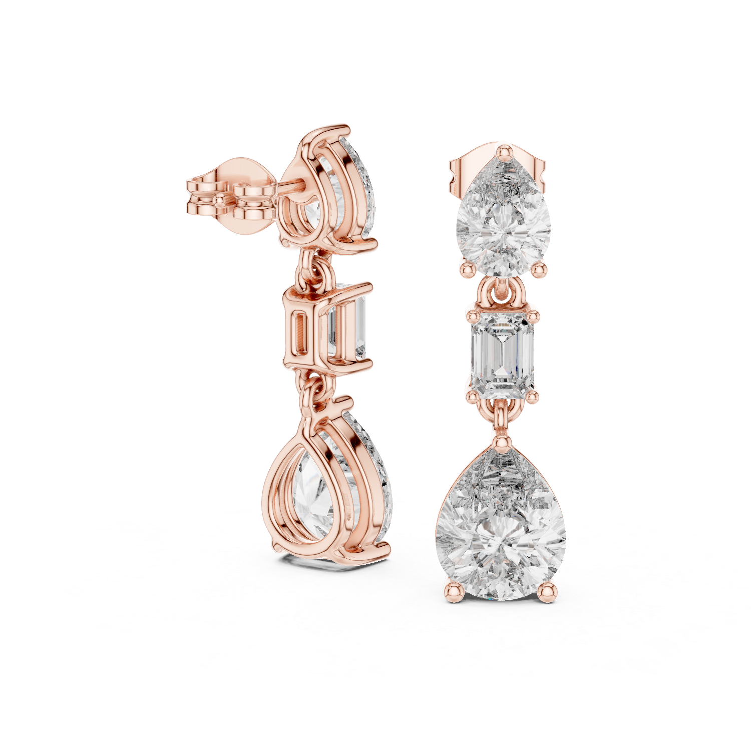Emerald Pear Cut Lab Grown Diamond Stud Earrings in Rose Gold