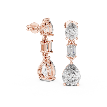 Emerald Pear Cut Lab Grown Diamond Stud Earrings in Rose Gold