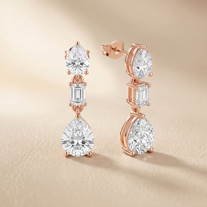 Emerald Pear Cut Lab Grown Diamond Stud Earrings in Rose Gold