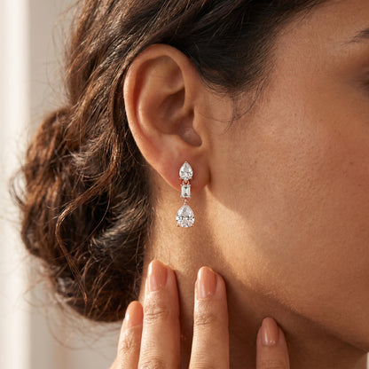 Emerald Pear Cut Lab Grown Diamond Stud Earrings in Rose Gold